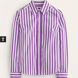 NWT Boden Siena Cotton Shirt Royal Purple/Ivory Stripe